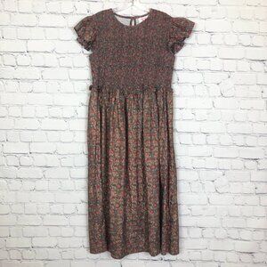 Victoria Dunn Floral Smocked Midi Dress Size S 100% Cotton